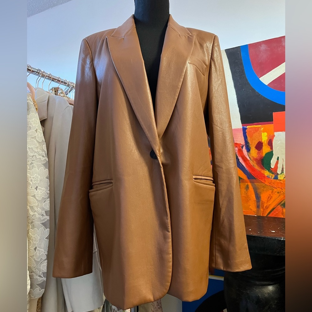 Brown Faux Leather Women's Jacket